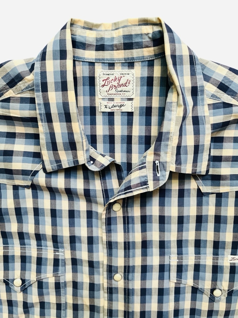 Lucky Brand Western Pearl Snap Shirt Mens XL 100% Cotton Short Sleeve NWOT